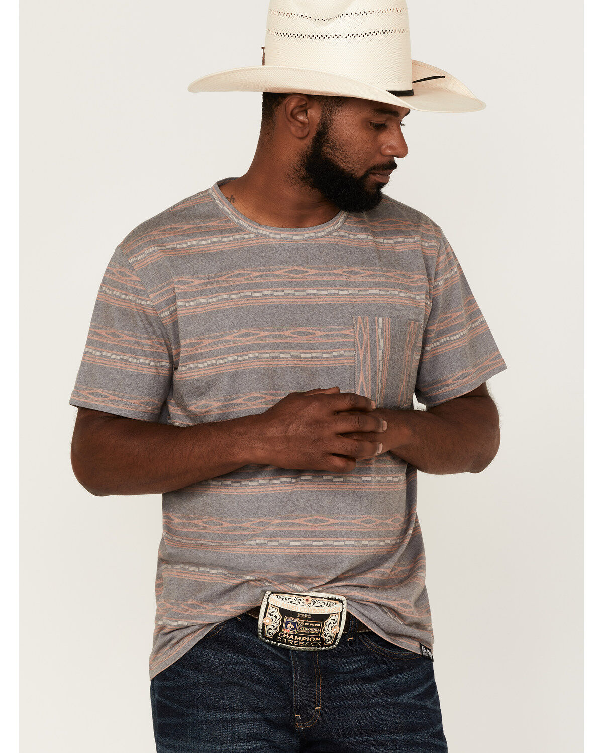 Rock & Roll Denim Men's Striped Short Sleeve Pocket T-Shirt