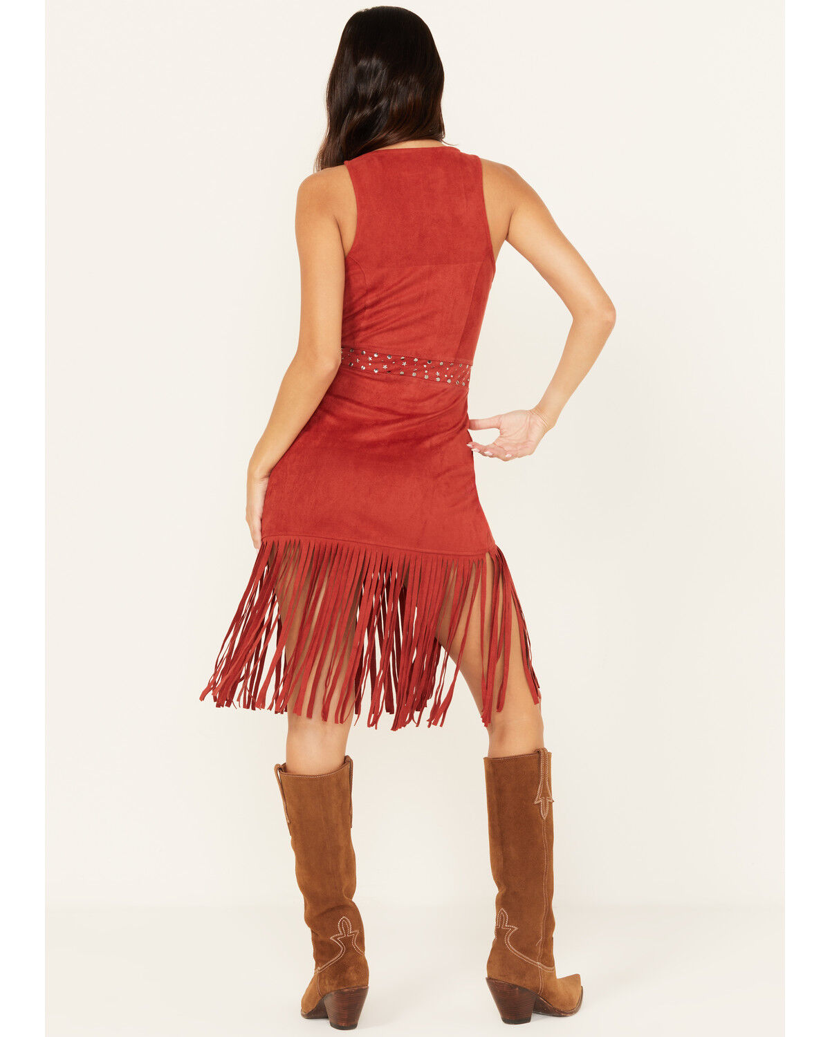 Rock & Roll Denim Women's Faux Suede Fringe Belted Mini Dress