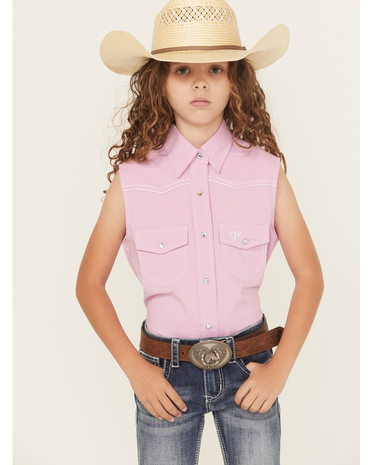 Cowgirl Hardware Girls' Solid Sleeveless Snap Western Shirt