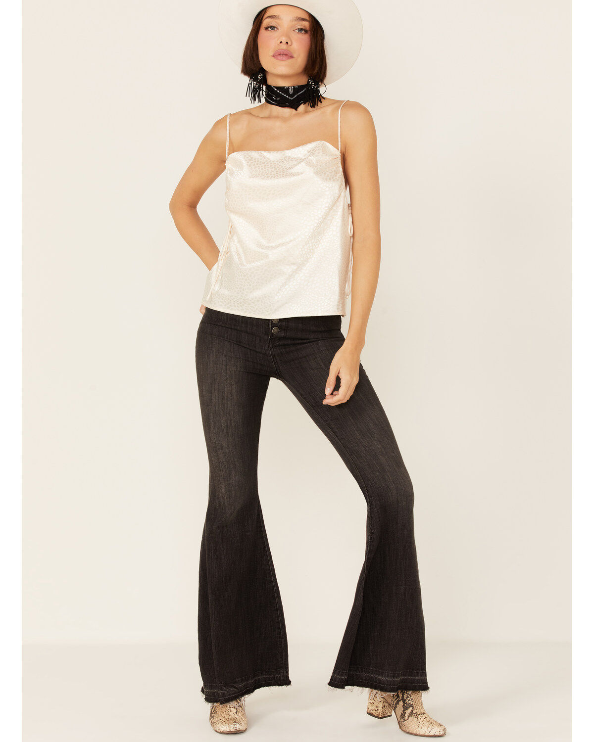 Lush Women's Pattern Satin Side Cinch Cami Top