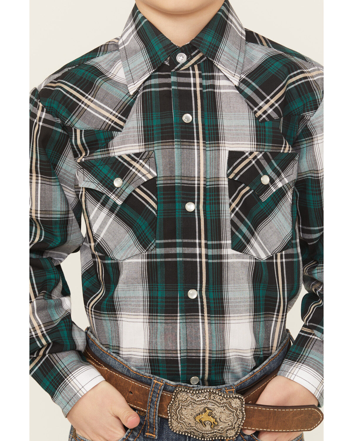 Ely Walker Boys' Plaid Print Long Sleeve Pearl Snap Western Shirt