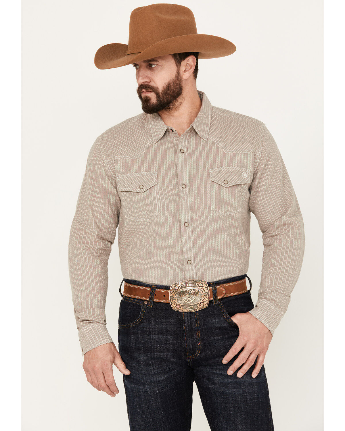 Blue Ranchwear Men's Laramie Striped Long Sleeve Western Snap Shirt