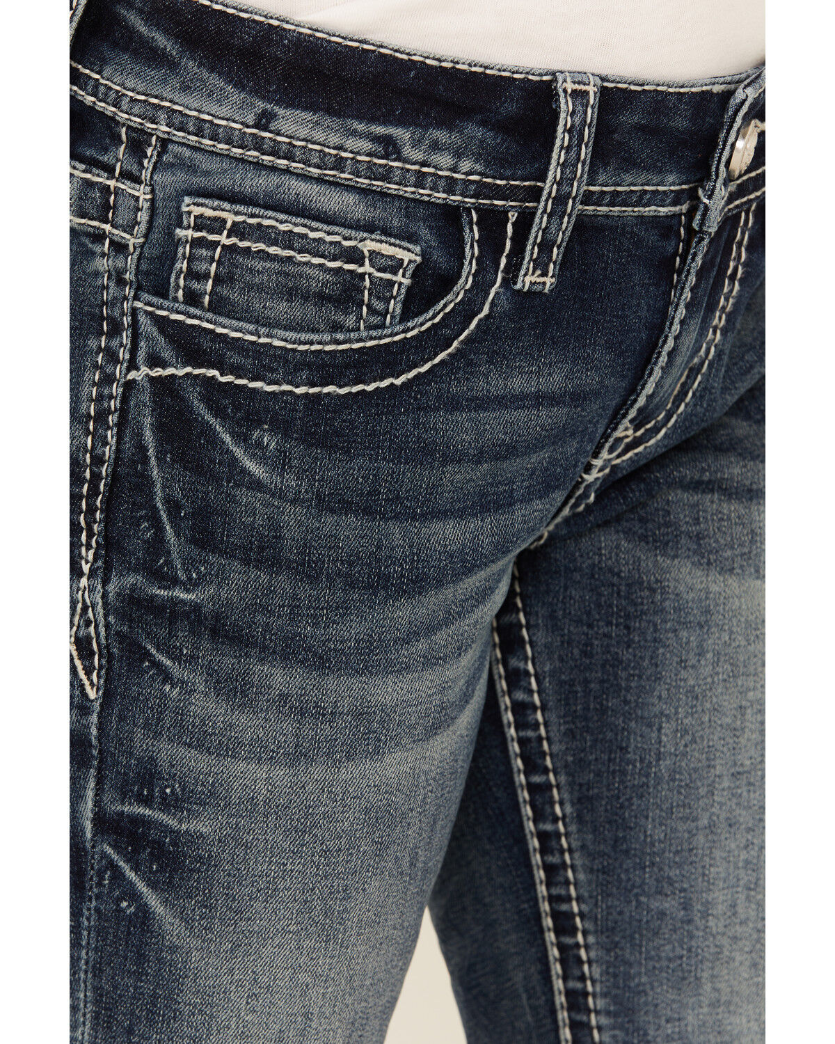 Grace In LA Girls' Chevron Embroidered Medium Wash Bootcut Stretch Denim Jeans