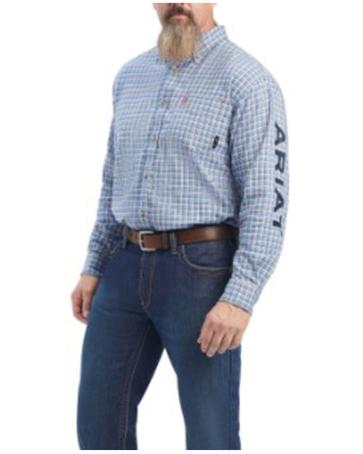Ariat Men's FR Cunningham Check Logo Button-Down Work Shirt