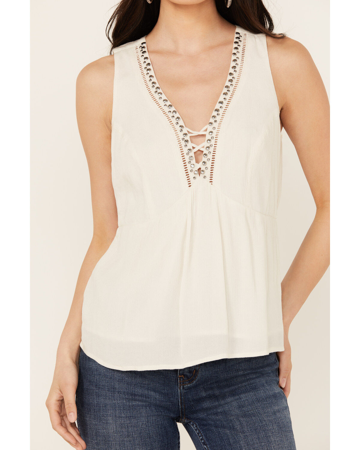 Idyllwind Women's Spruce Criss Cross Front Embellished Tank