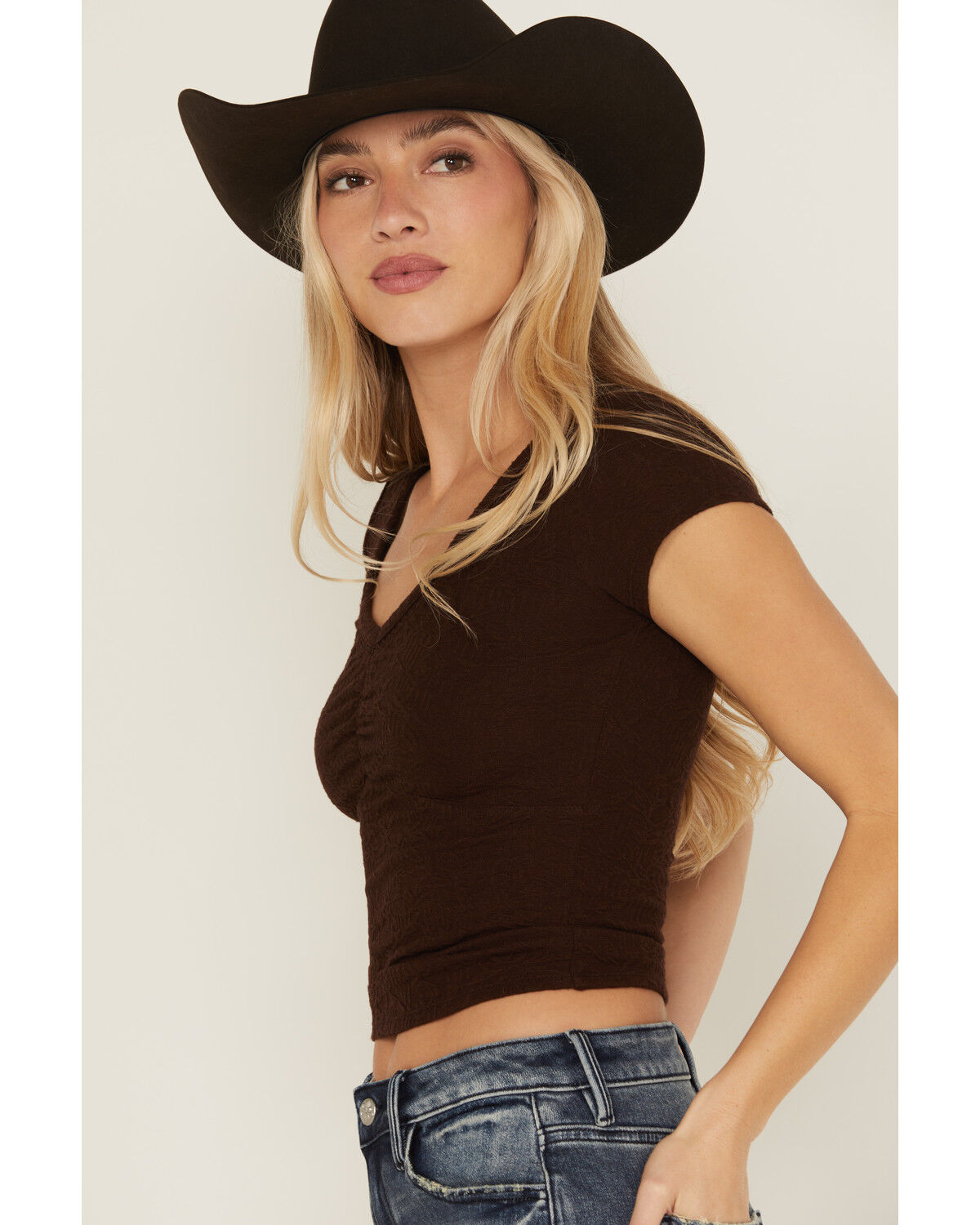 Shyanne Women's V Neck Short Sleeve Stretch Knit Top