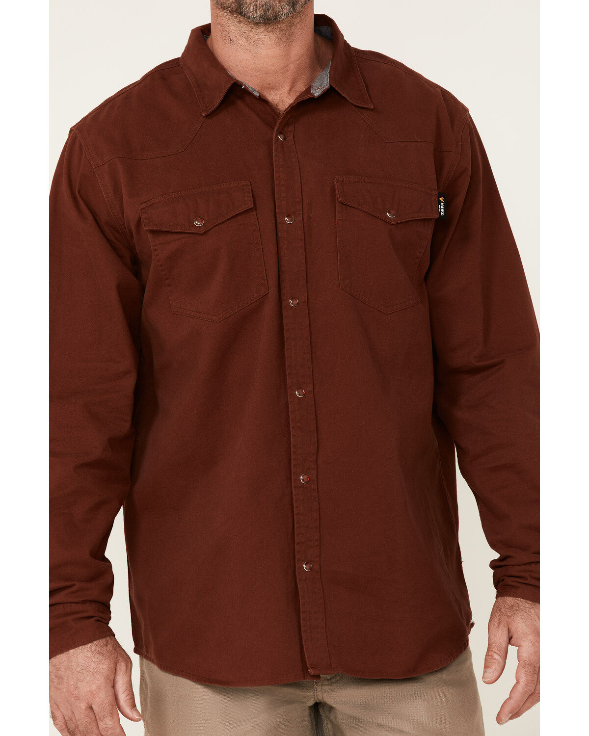 Hawx Men's Solid Mahogany Twill Snap Long Sleeve Work Shirt - Big