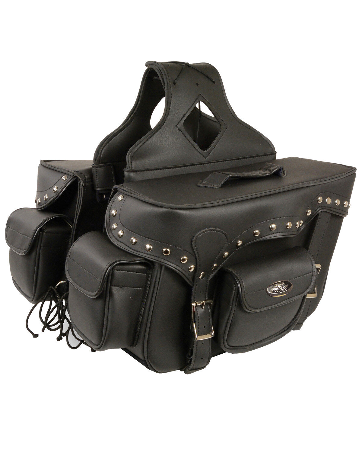 Milwaukee Leather Reflective Double Front Pocket Studded Throw Over Saddle Bag