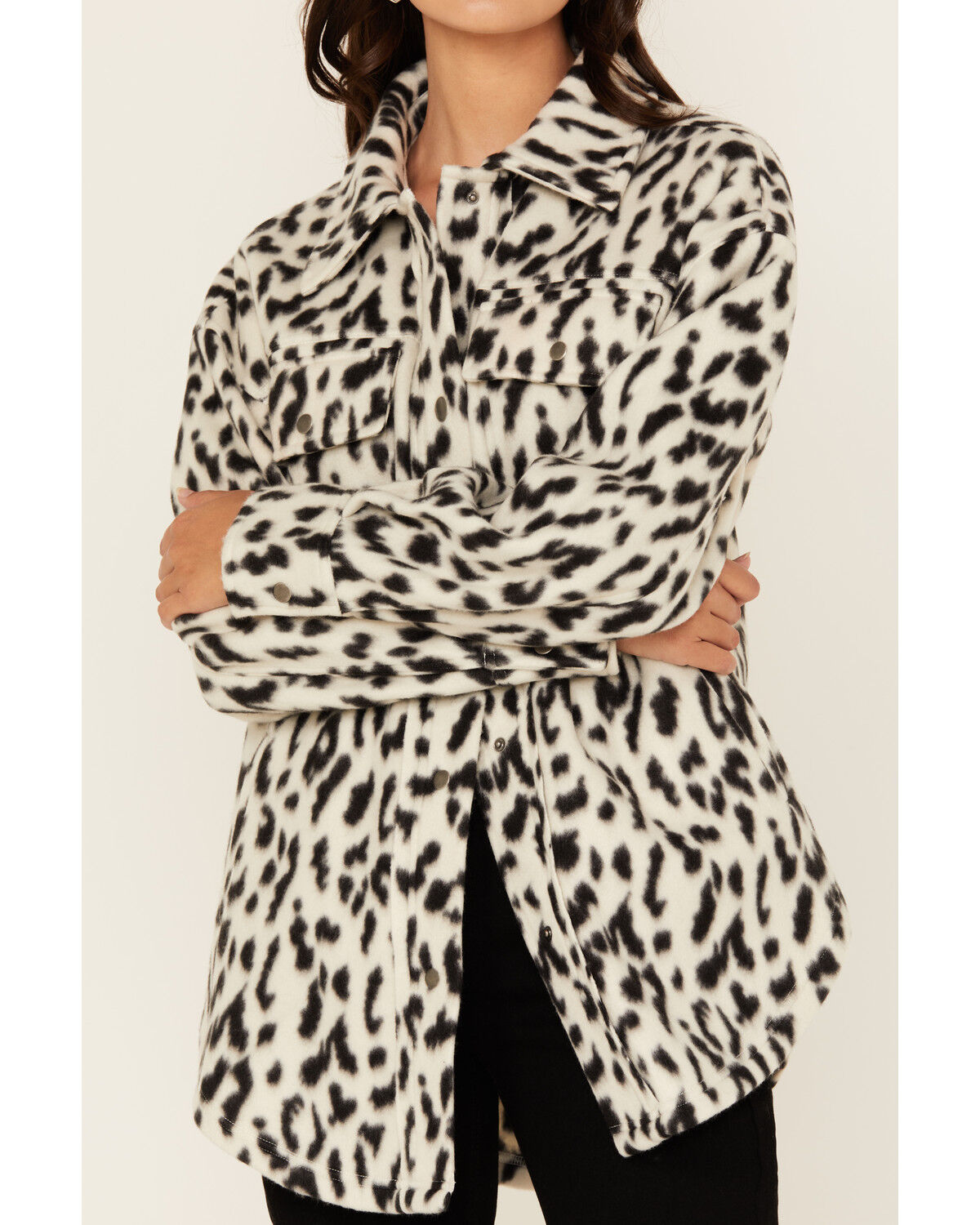 Fornia Women's Leopard Print Polar Fleece Shacket