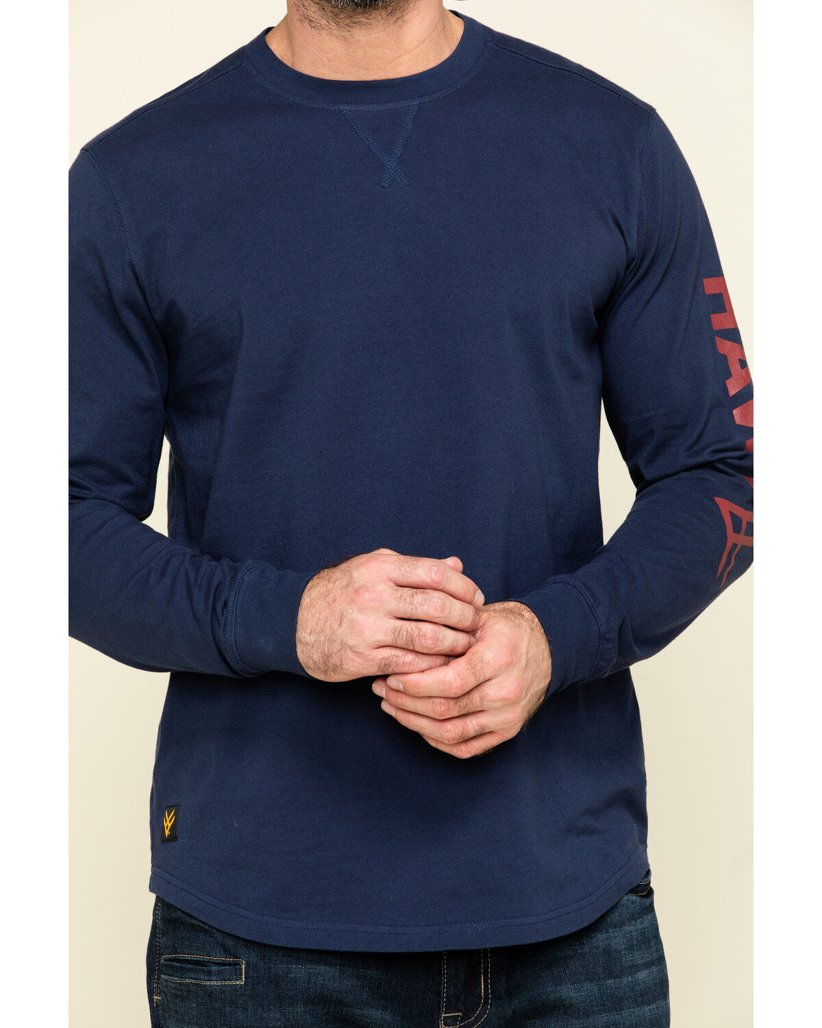 Hawx Men's Navy Sleeve Logo Long Sleeve Work T-Shirt - Tall