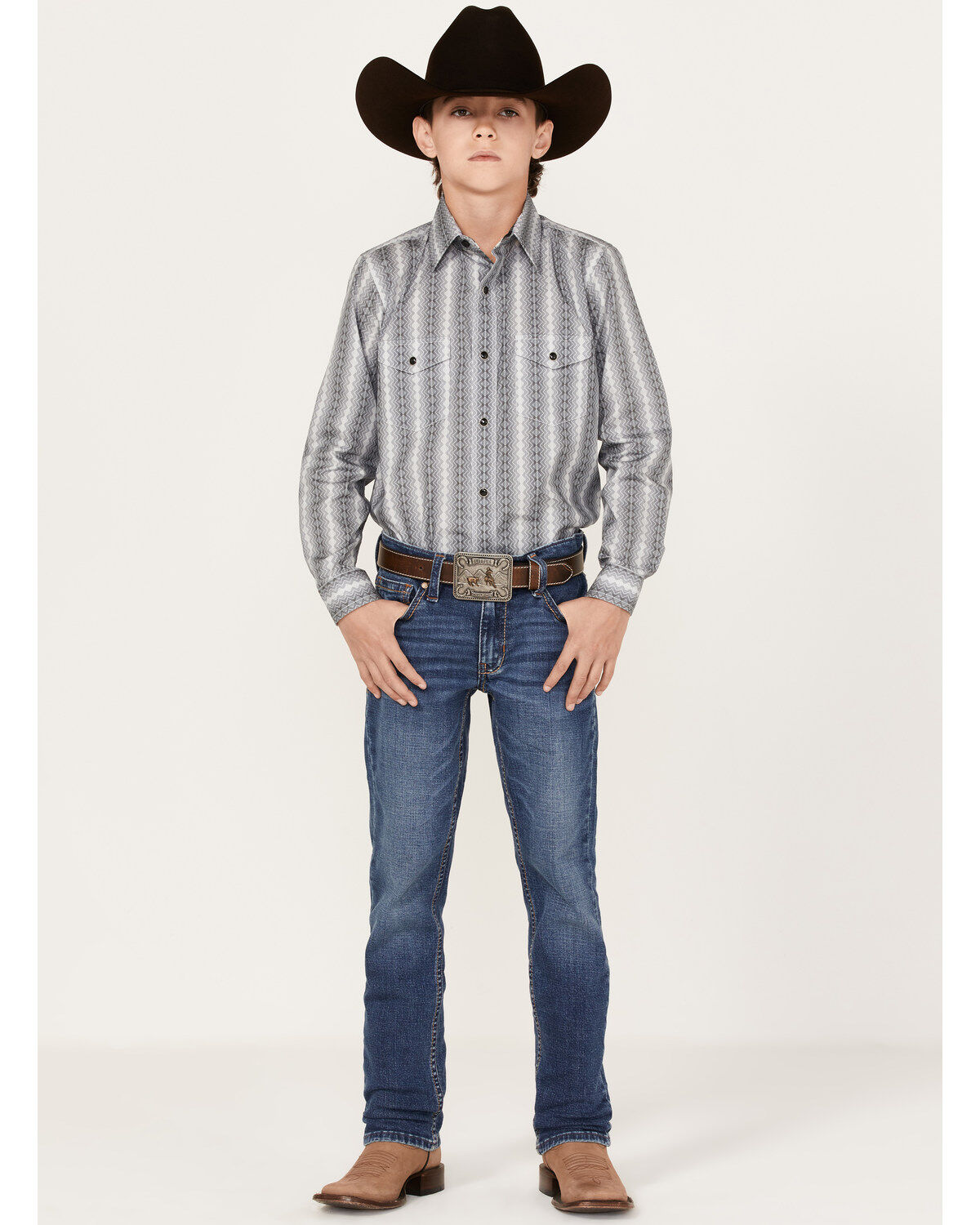 Panhandle Boys' Zig Zag Stripe Print Long Sleeve Western Snap Shirt