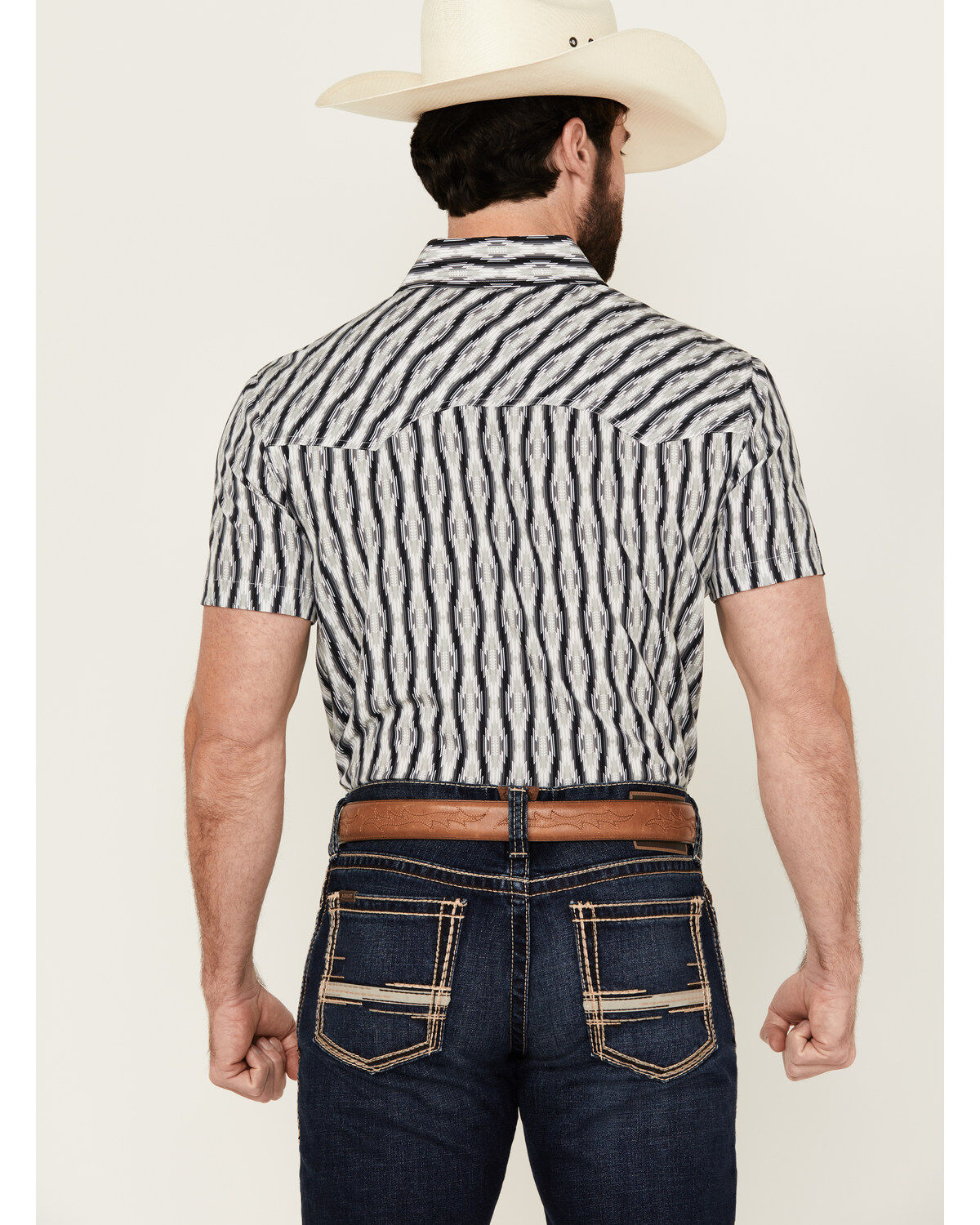 Panhandle Men's Southwestern Print Short Sleeve Snap Stretch Western Shirt