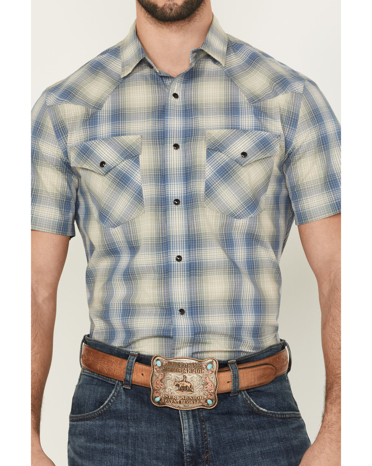 Pendleton Men's Frontier Plaid Print Short Sleeve Snap Stretch Western Shirt