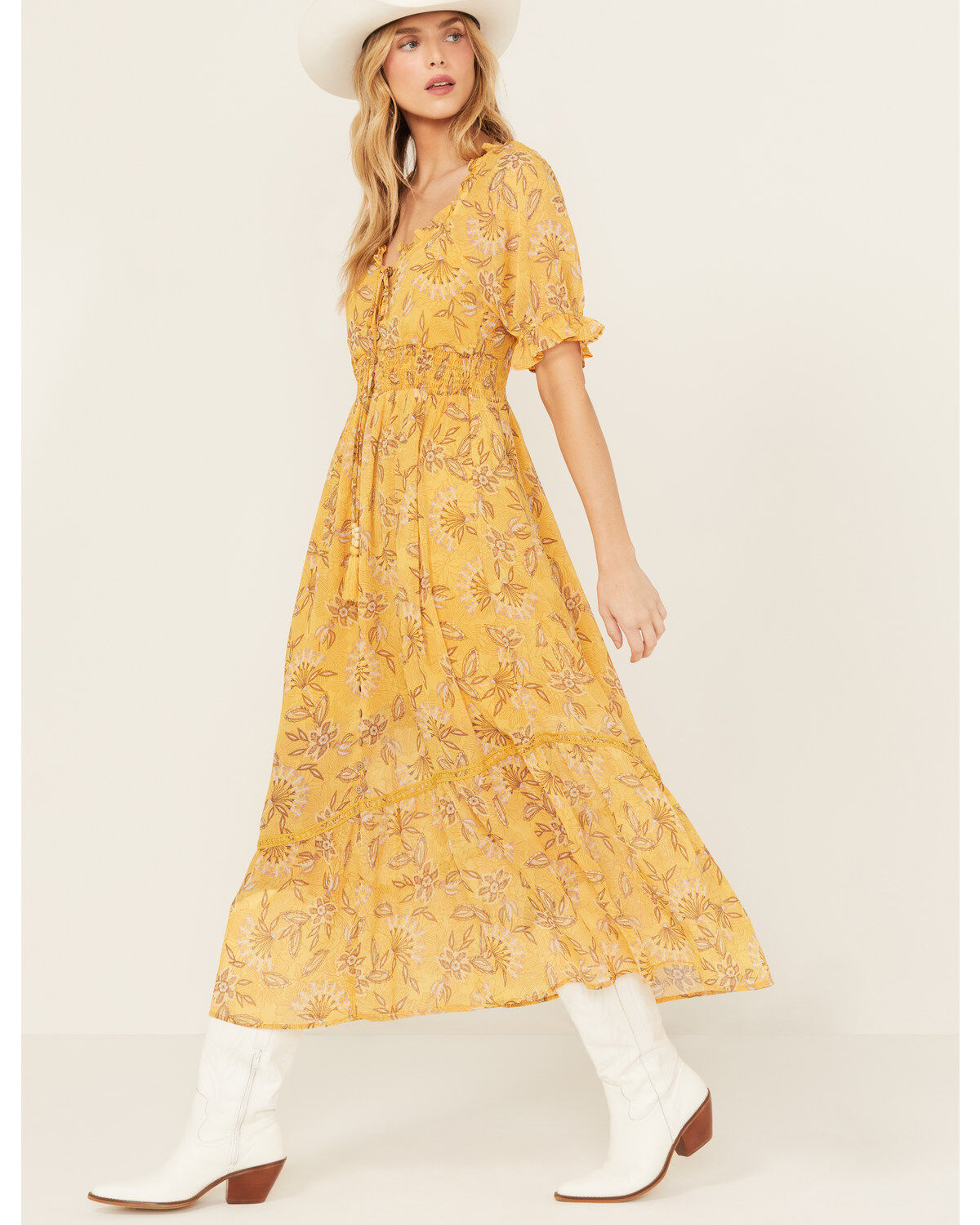 Miss Me Women's Floral Short Sleeve Maxi Dress