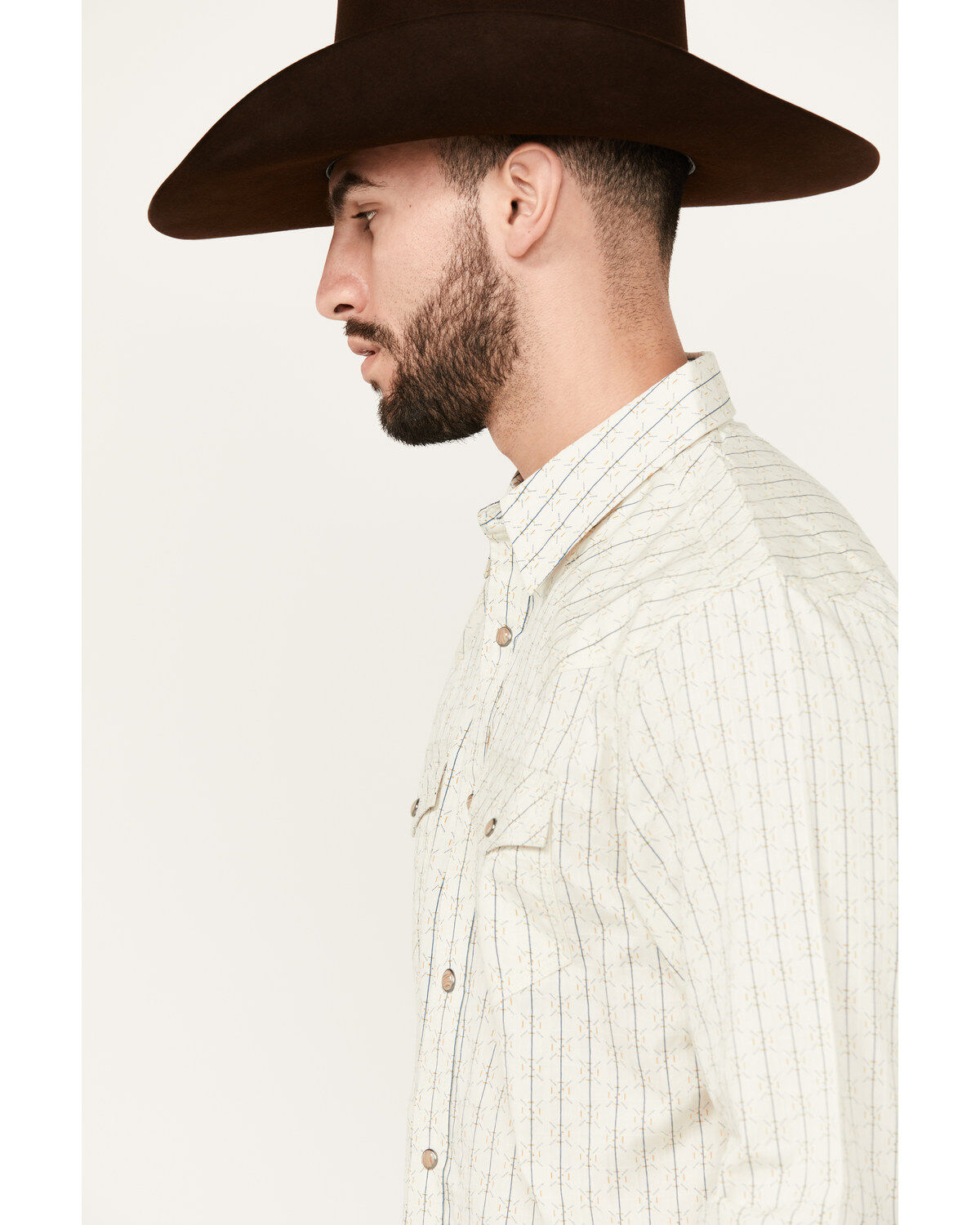 Moonshine Spirit Men's Uptown Geo Dobby Striped Print Long Sleeve Snap Western Shirt