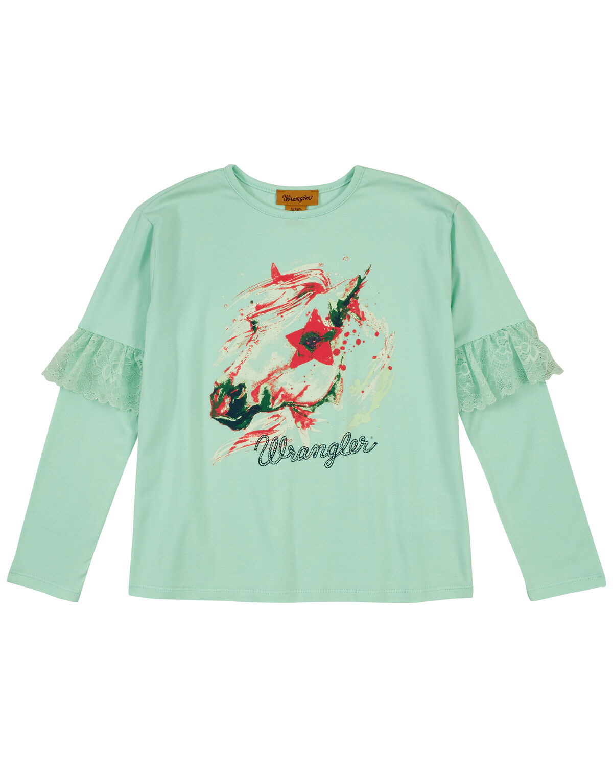 Wrangler Girls' Art Graphic Ruffle Long Sleeve Top