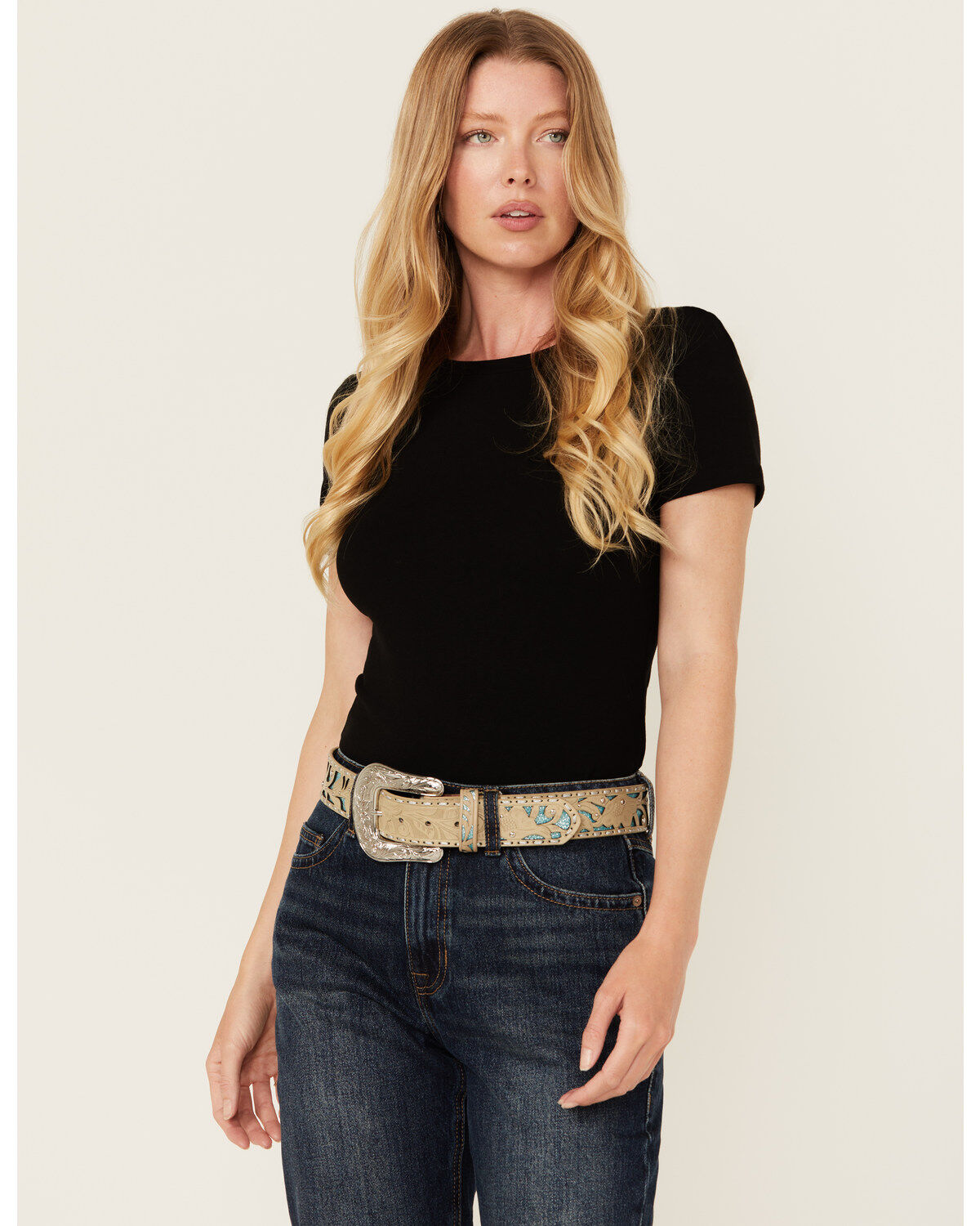 Shyanne Women's Glitter Underlay Tooled Belt