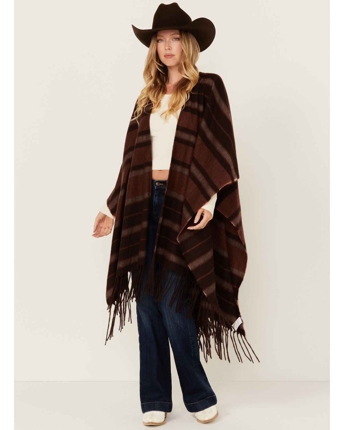Shyanne Women's Striped Fringe Blanket Shawl