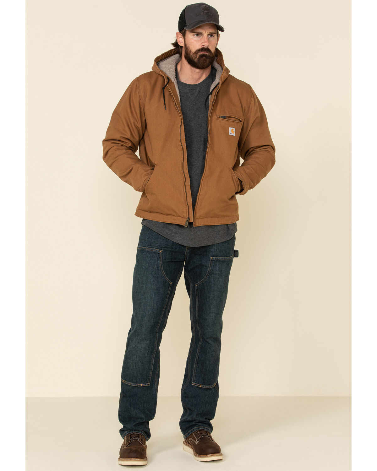 Carhartt Men's Washed Duck Sherpa Lined Hooded Work Jacket