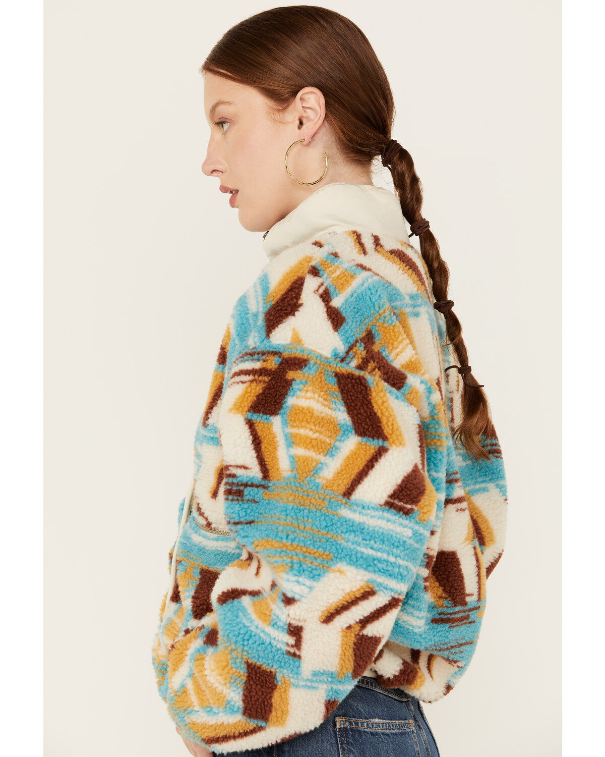 Panhandle Women's Abstract Print Sherpa Sweater Jacket