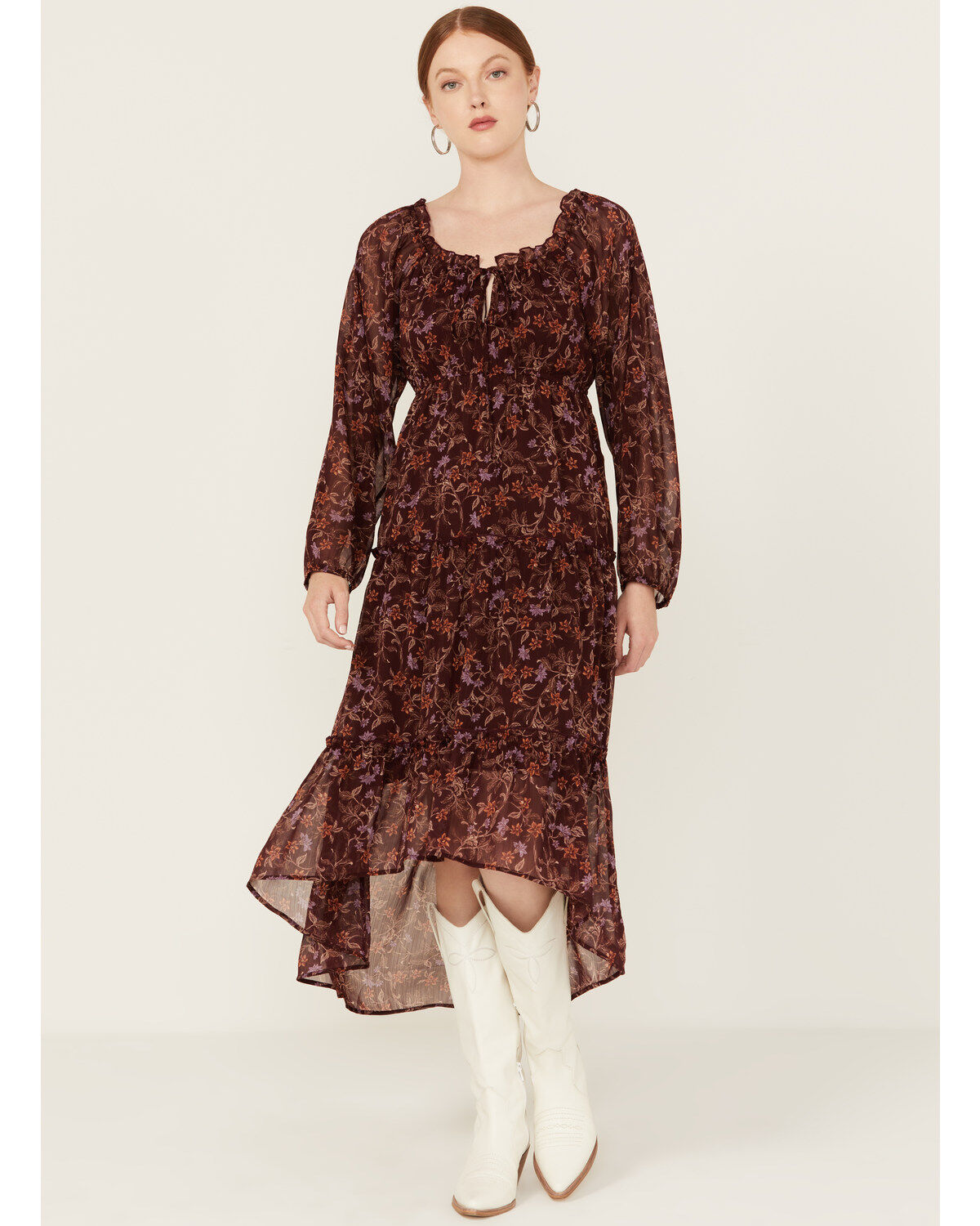 Wild Moss Women's Floral Print Long Sleeve Mini Dress