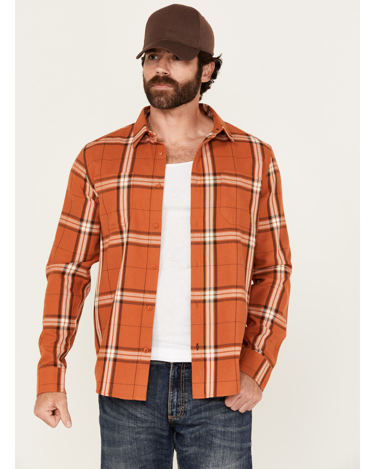 Brothers and Sons Men's Hatch Plaid Print Long Sleeve Button-Down Stretch Western Shirt