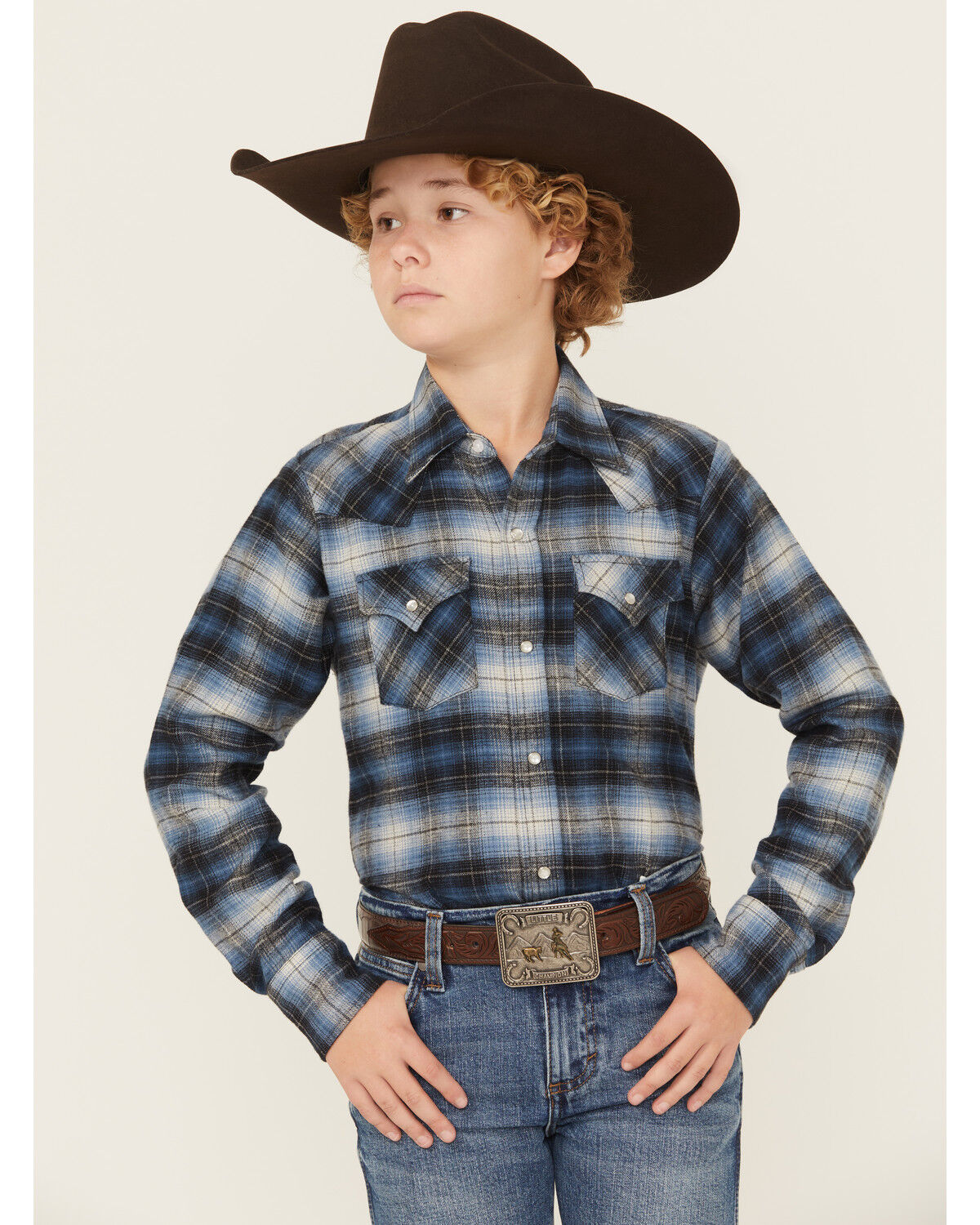 Ely Walker Boy's Plaid Print Long Sleeve Snap Flannel Shirt