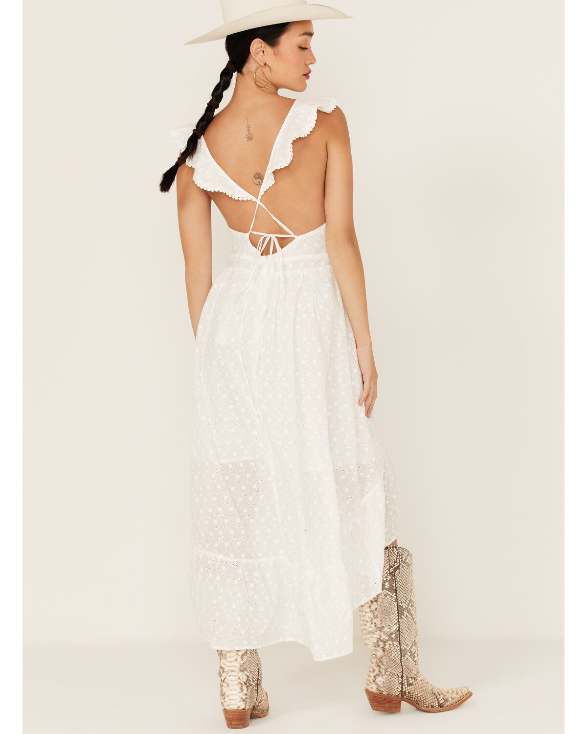 Molly Bracken Women's Ruffle Trim Cross Back High-Low Dress