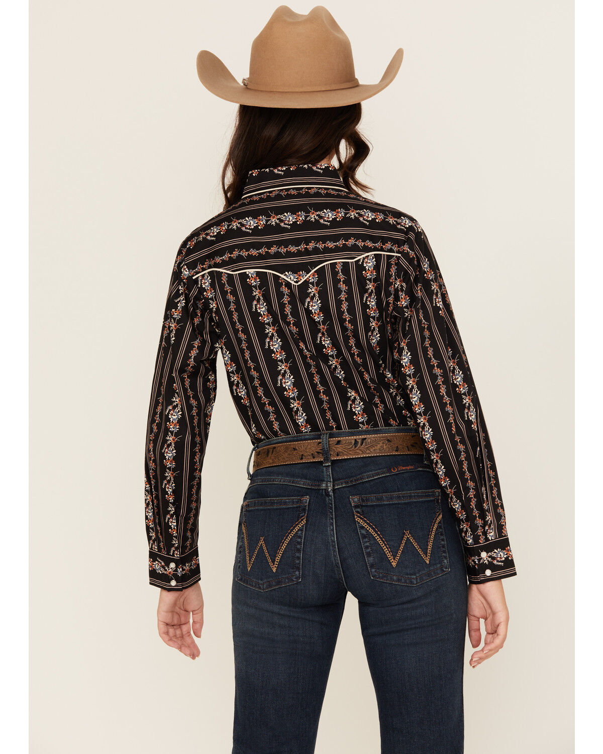 Ely Walker Women's Floral Wallpaper Print Long Sleeve Snap Stretch Western Shirt