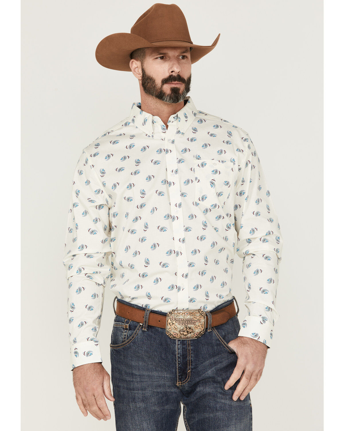 RANK 45® Men's Roughstock Paisley Geo Print Long Sleeve Button-Down Western Shirt