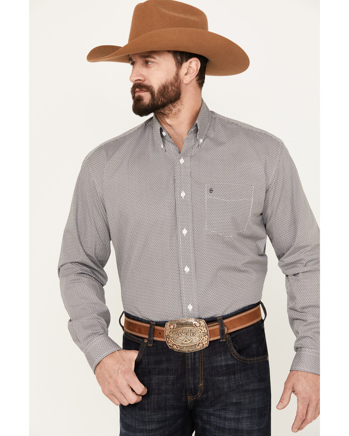 Stetson Men's Diamond Geo Print Long Sleeve Button Down Western Shirt