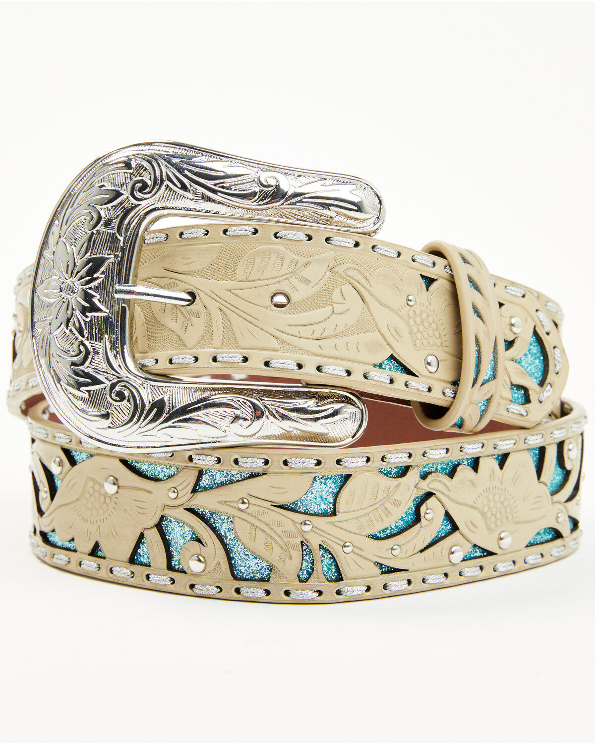 Shyanne Women's Glitter Underlay Tooled Belt