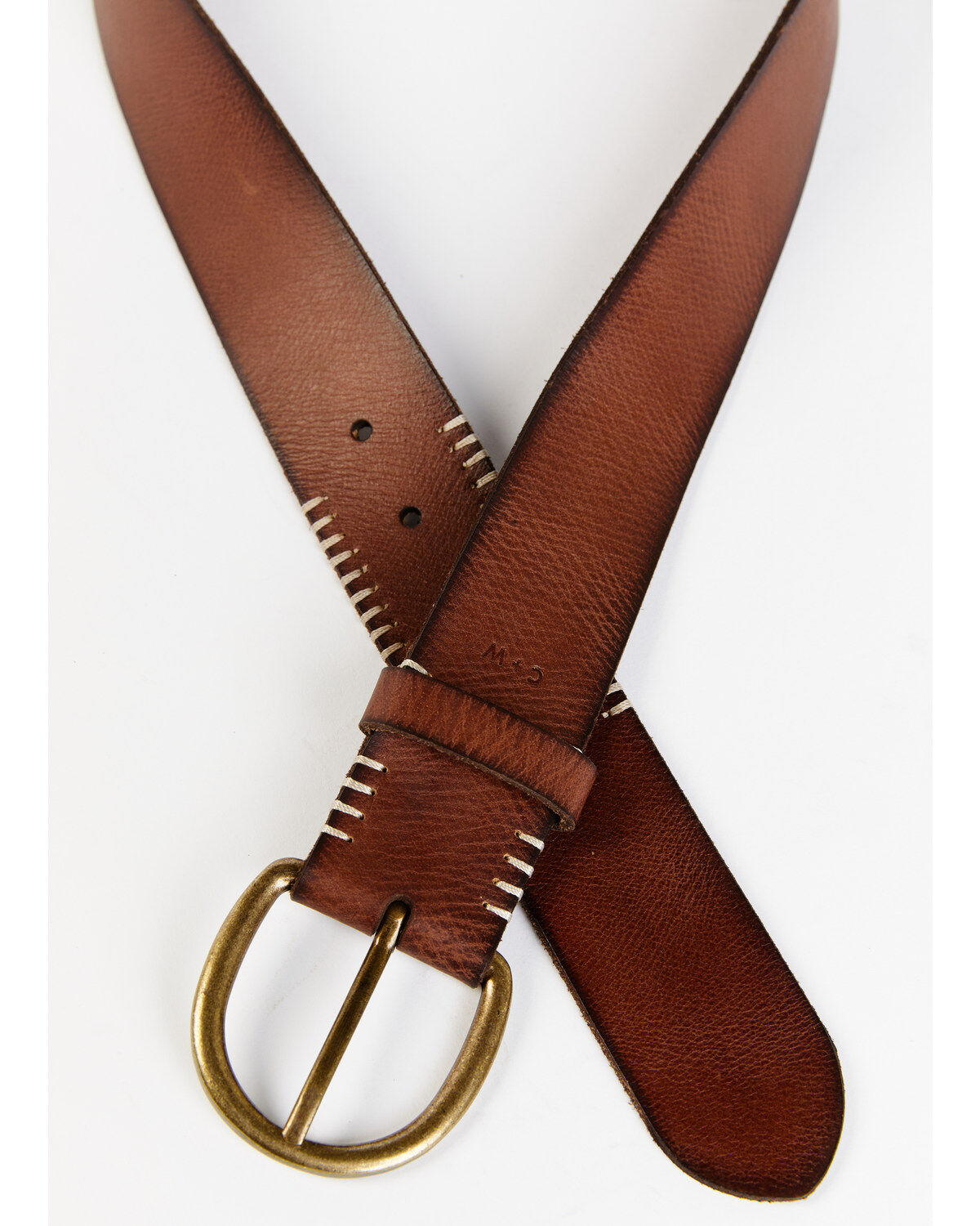 Cleo + Wolf Women's Brown with White Stitching Detail Leather Belt