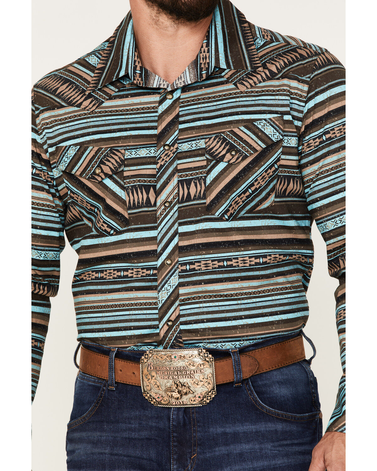 Rock & Roll Denim Men's Southwestern Stretch Long Sleeve Snap Shirt