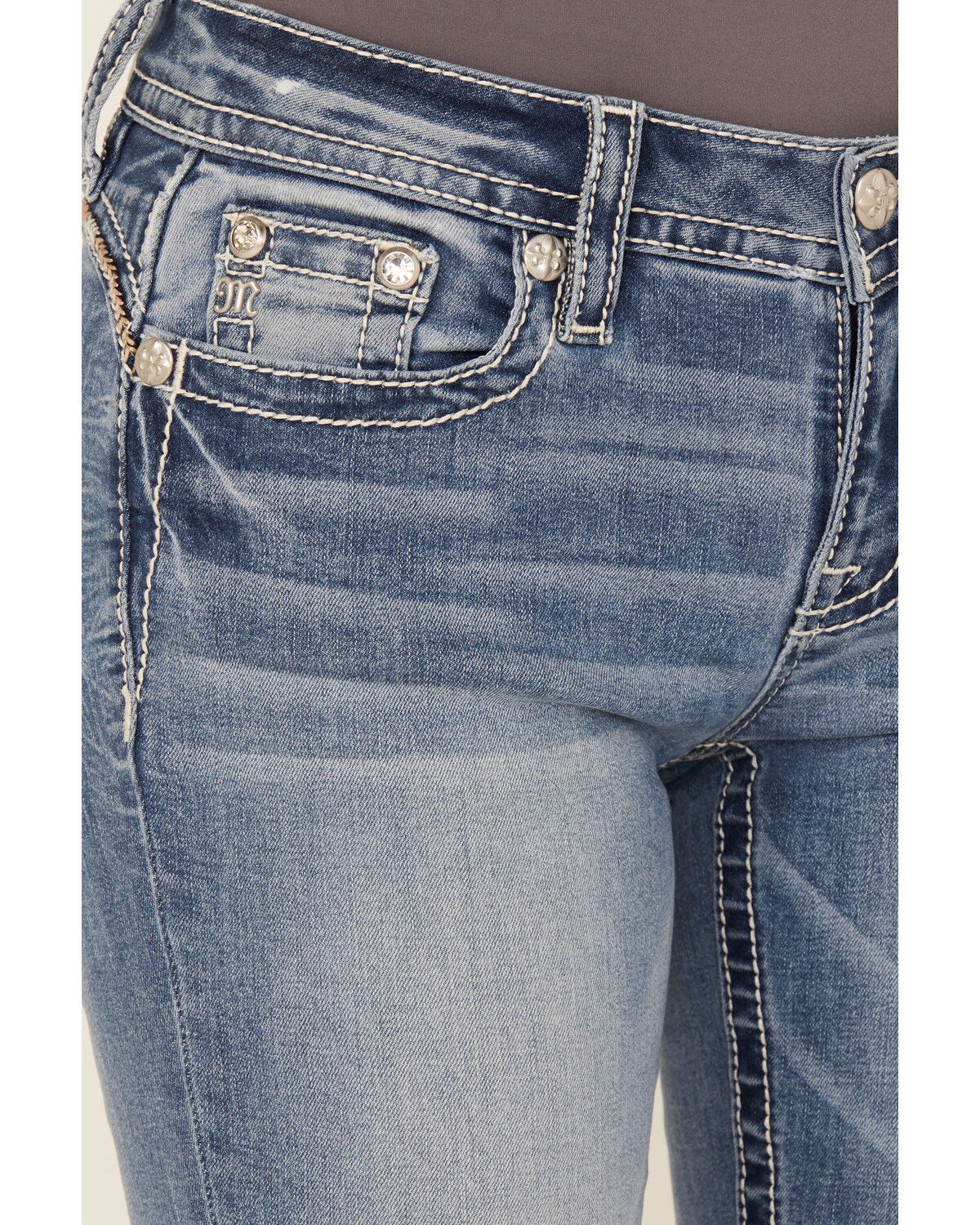 Miss Me Women's Medium Wash Wing Embroidered Bootcut Stretch Jeans