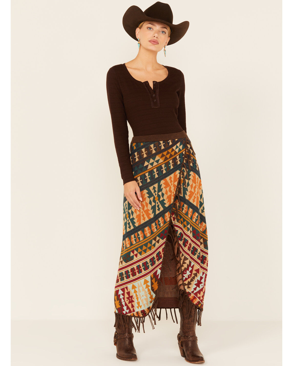 Tasha Polizzi Women's Southwestern Print Tassel Midi Joss Skirt