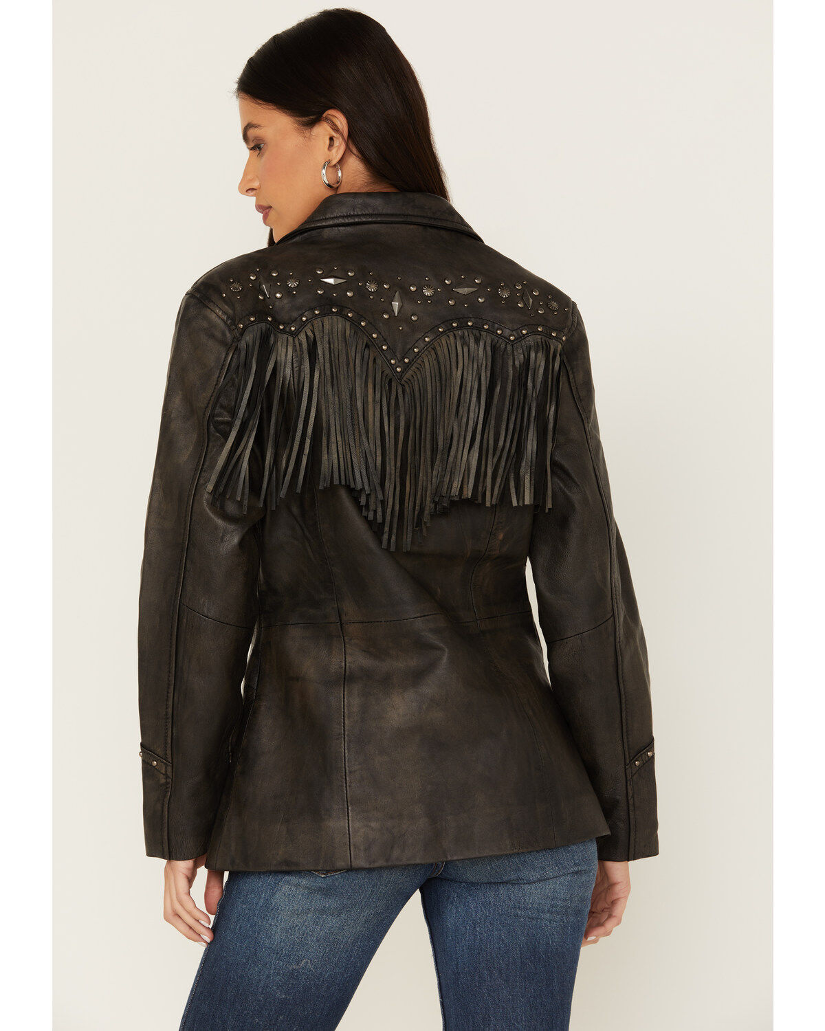 Cripple Creek Women's Antique Studded Fringe Lamb Nappa Snap Blazer