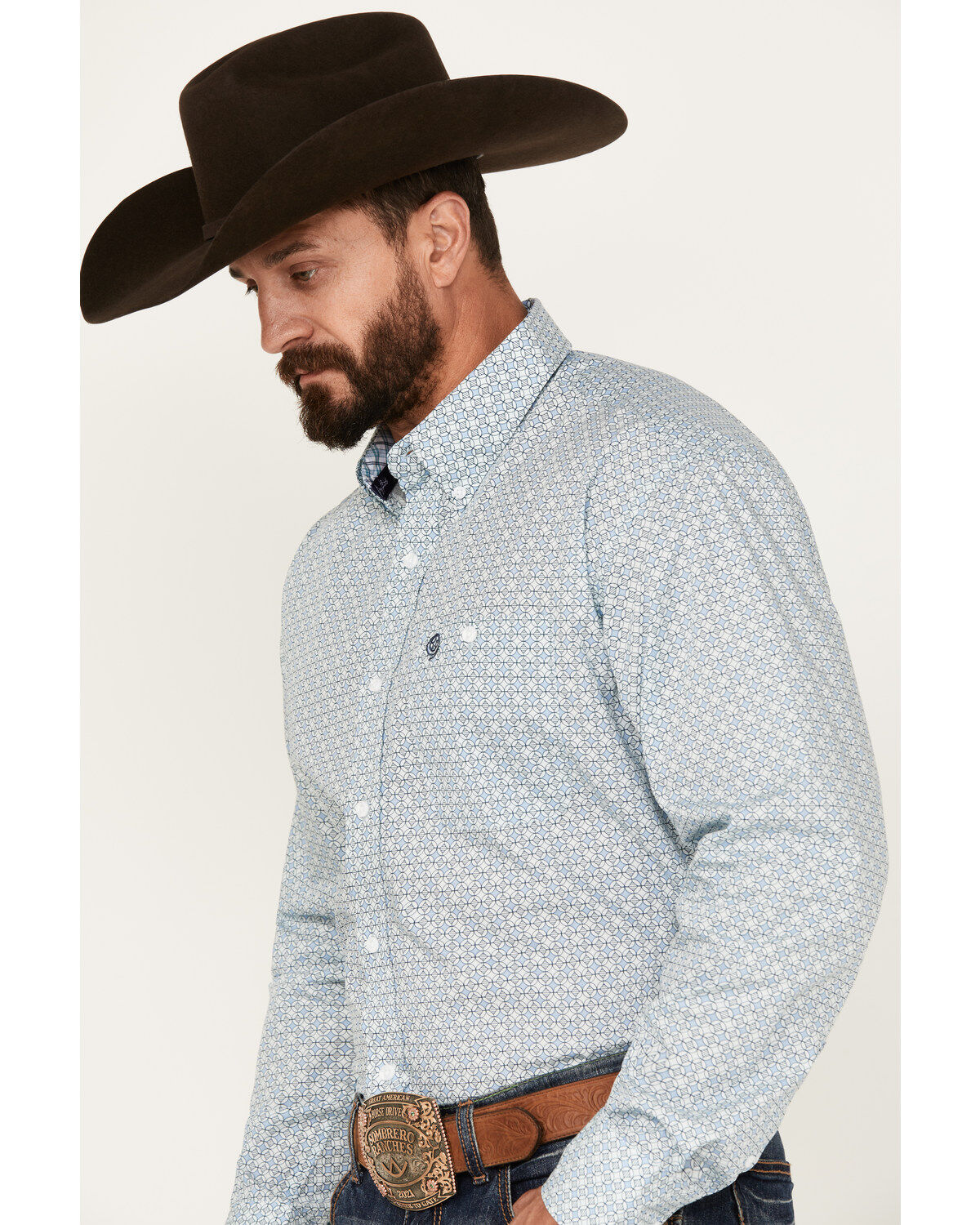 George Strait by Wrangler Men's Geo Print Long Sleeve Button-Down Western Shirt