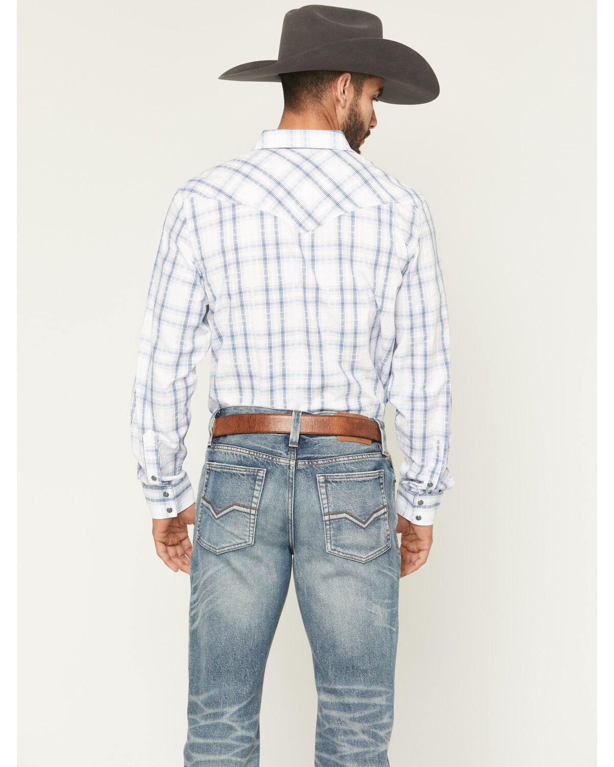 Moonshine Spirit Men's All Day Long Dobby Plaid Print Long Sleeve Snap Western Shirt