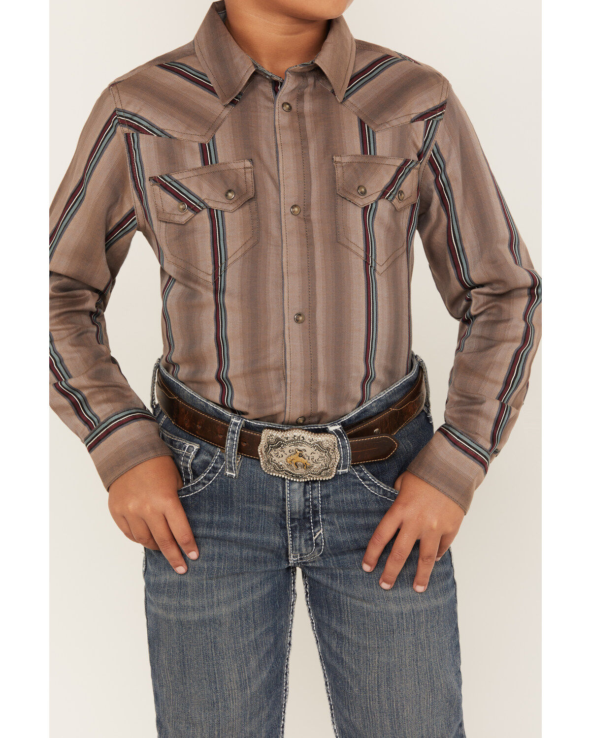 Cody James Boys' Moonshiner Stripe Long Sleeve Snap Shirt