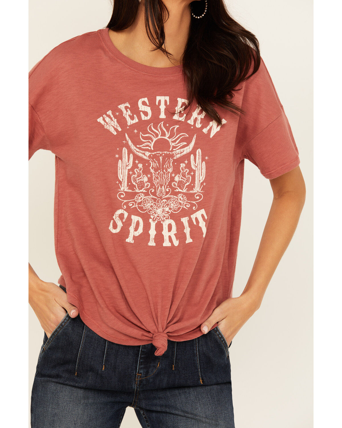 Shyanne Women's Western Spirit Tie Front Short Sleeve Graphic Tee
