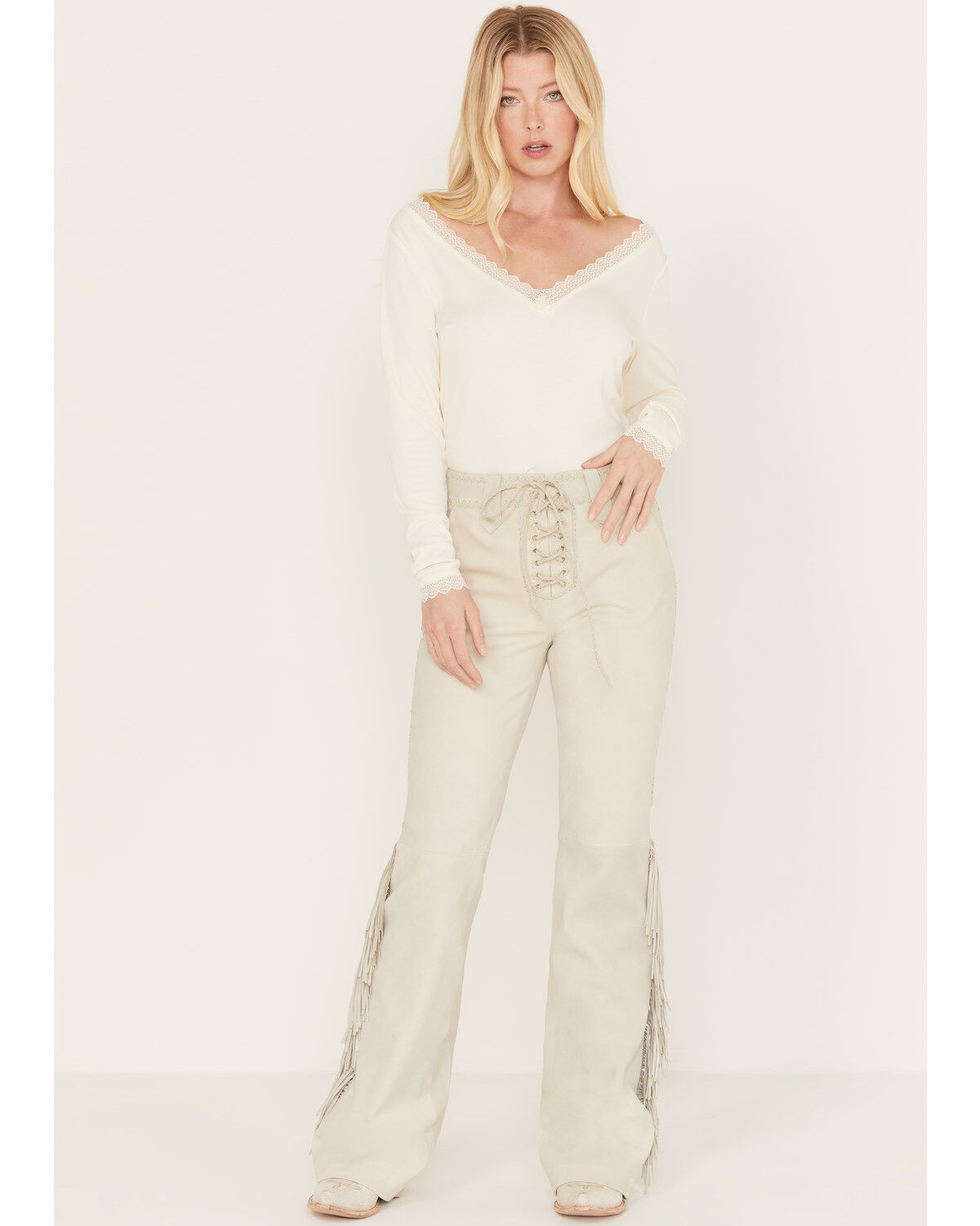 Idyllwind Women's Huntsville High Rise Leather Fringe Flare Pants
