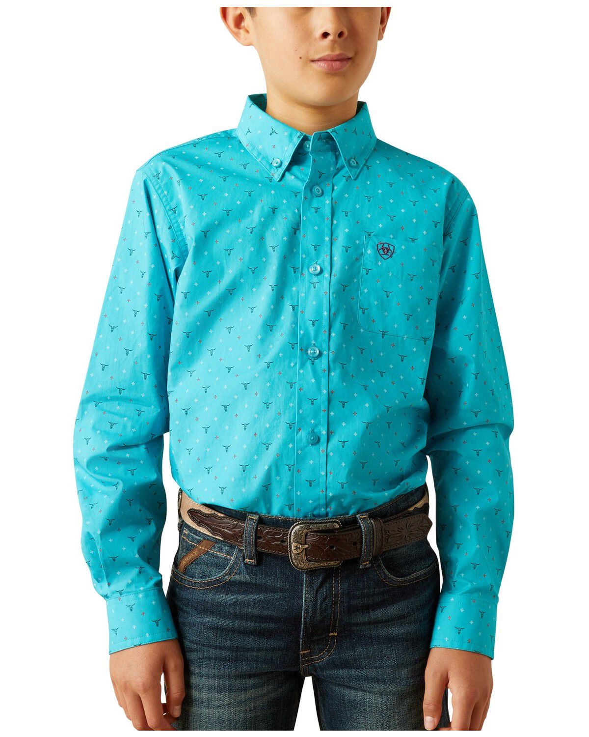 Ariat Boys' Steer Print Long Sleeve Button-Down Western Shirt
