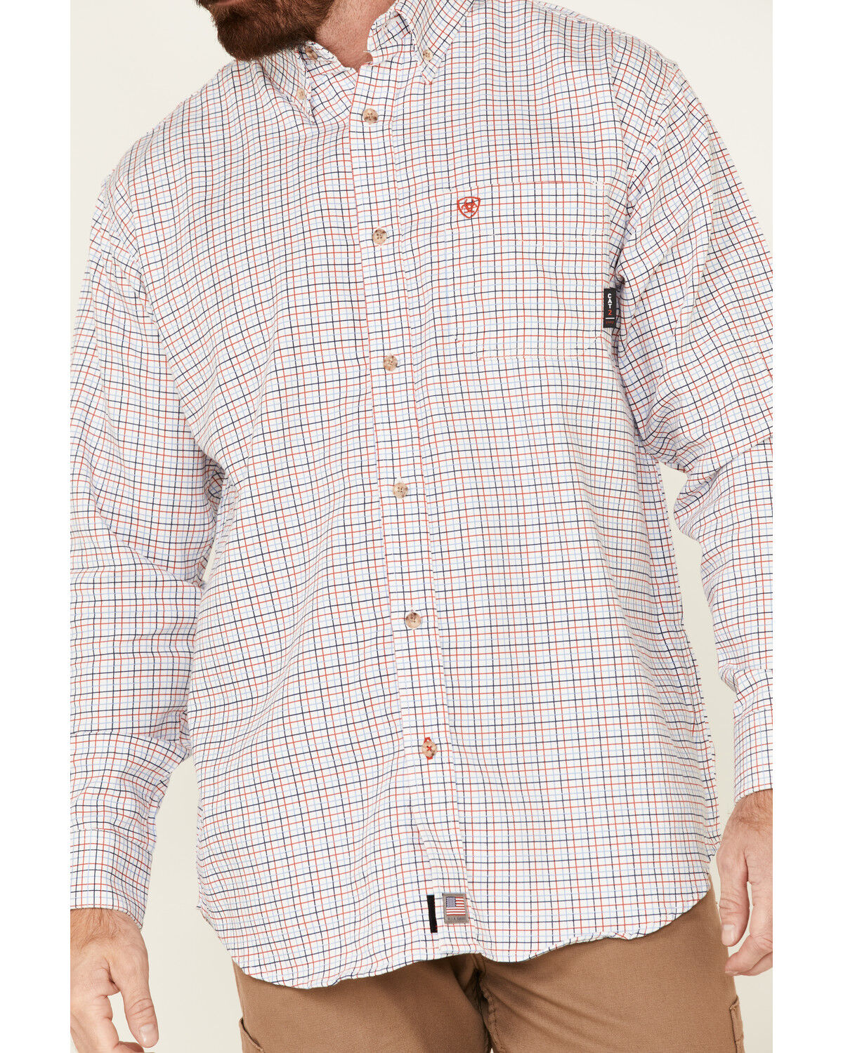 Ariat Men's FR Tattersall Plaid Print Long Sleeve Button-Down Work Shirt - Tall