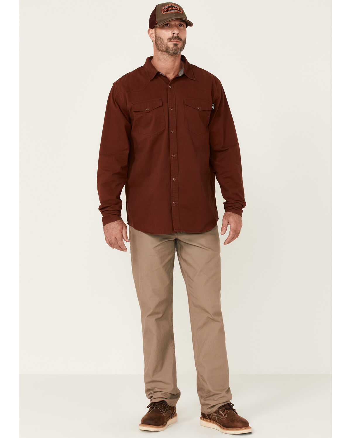 Hawx Men's Solid Mahogany Twill Snap Long Sleeve Work Shirt - Tall