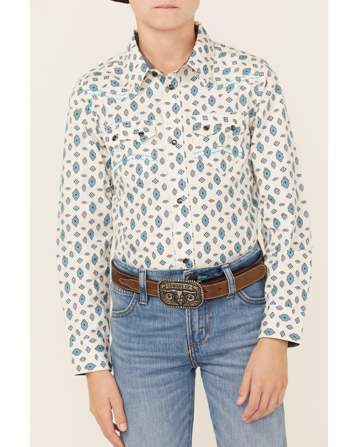 Cody James Boys' Geo Print Long Sleeve Snap Western Shirt