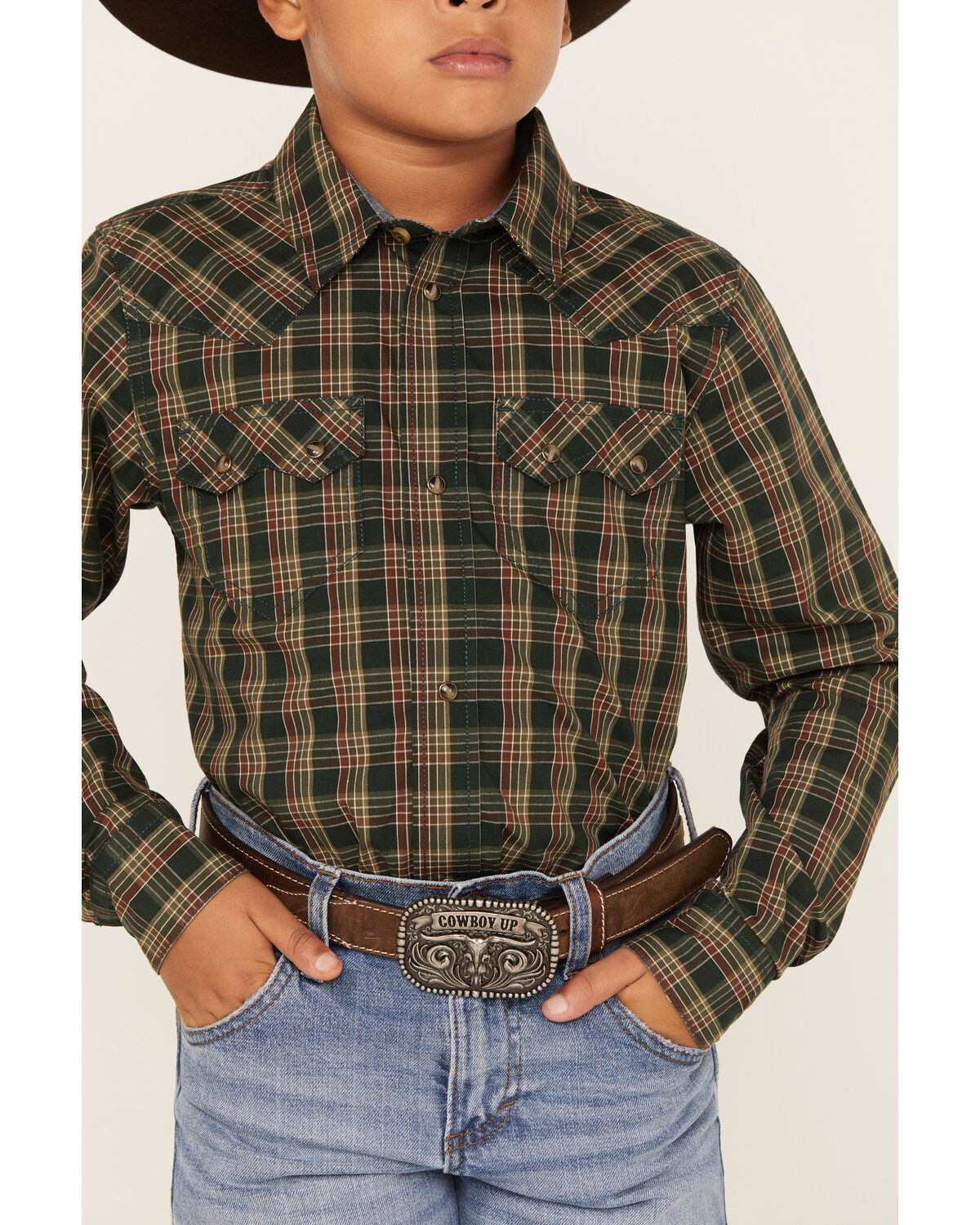 Cody James Boys' Douglas Fir Plaid Print Long Sleeve Snap Western Shirt