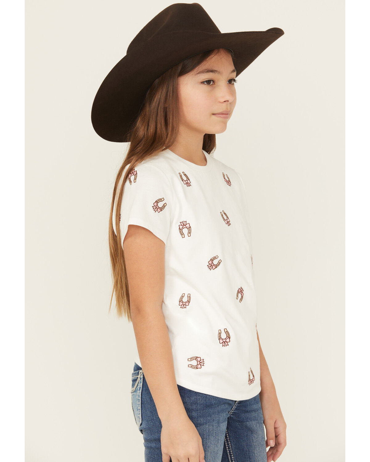 Shyanne Girls' Bow Horseshoe Embroidered Short Sleeve Tee