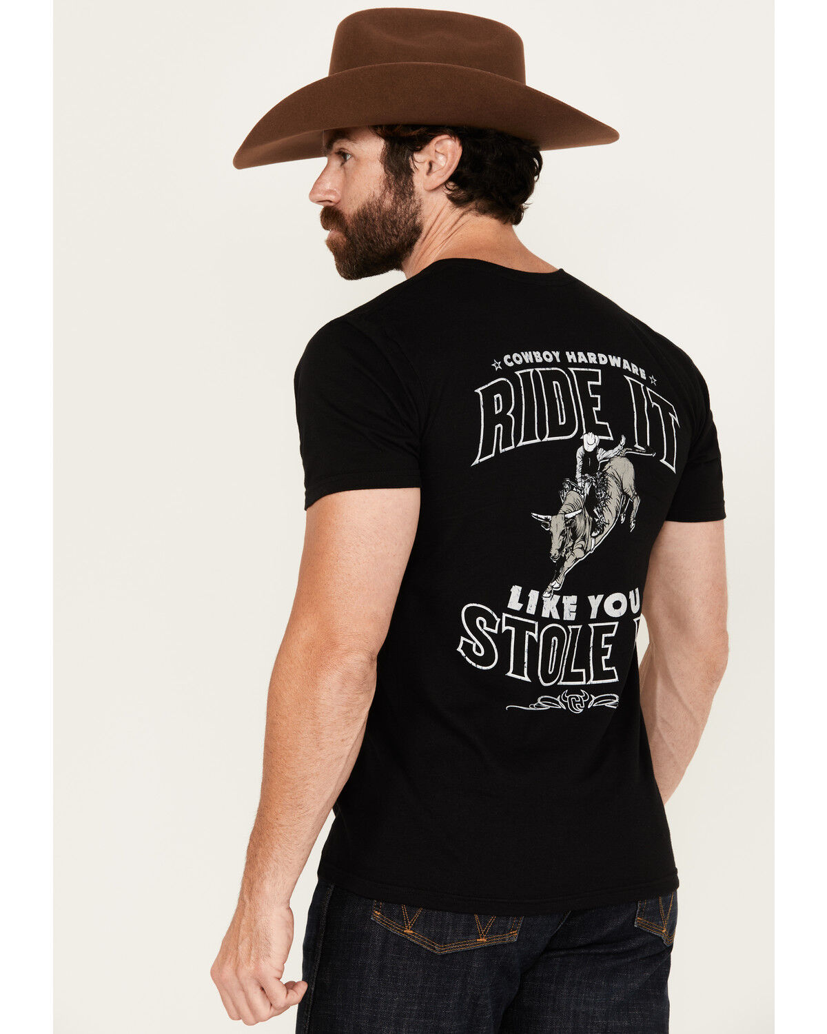 Cowboy Hardware Men's Ride It Like You Stole It Short Sleeve Graphic T-Shirt