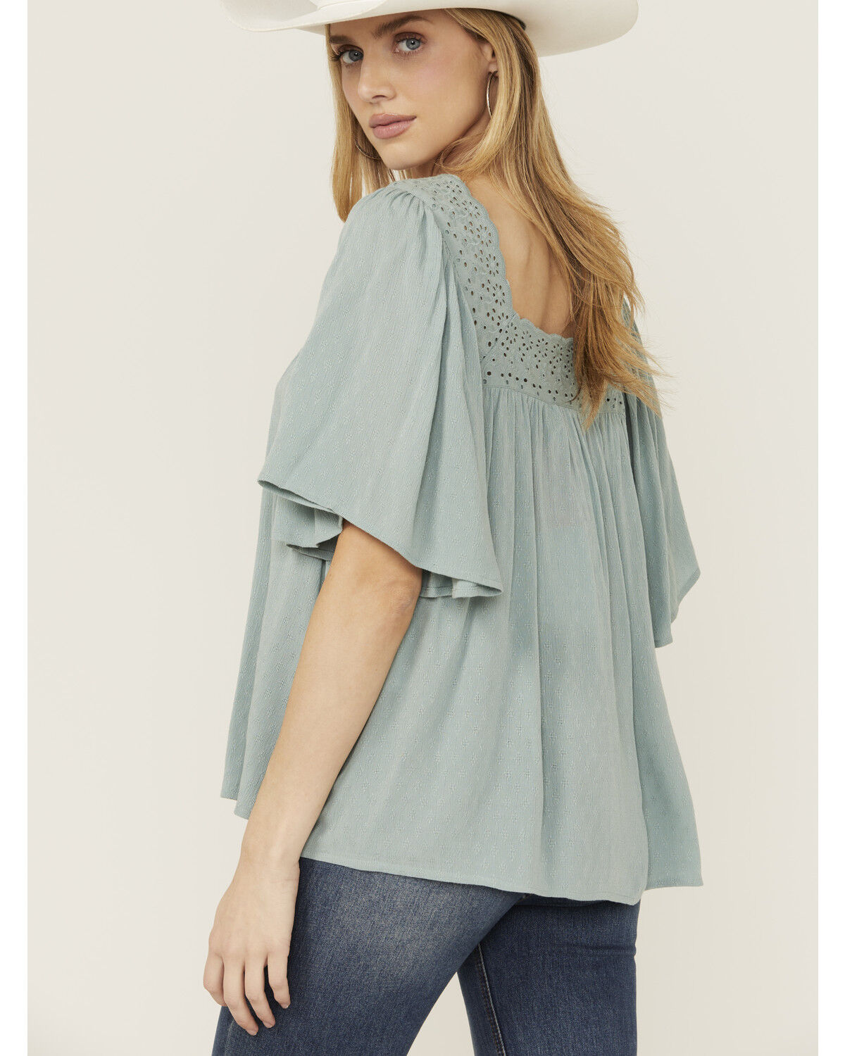 Band Of The Free Women's Solid Short Sleeve Ruffle Blouse